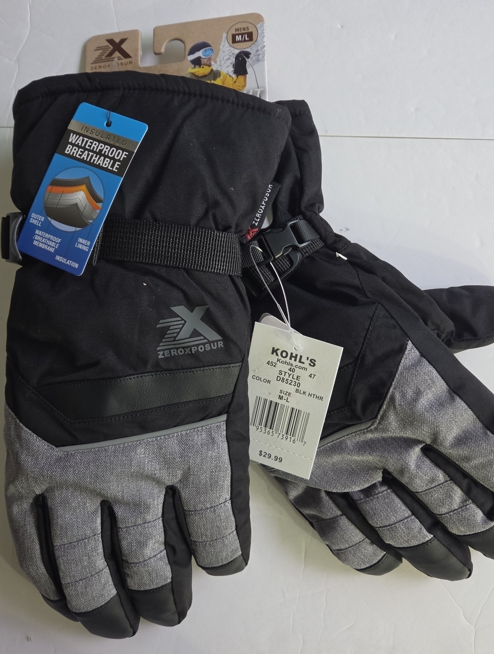 ZeroXposur Black and Gray Insulated Waterproof Gloves